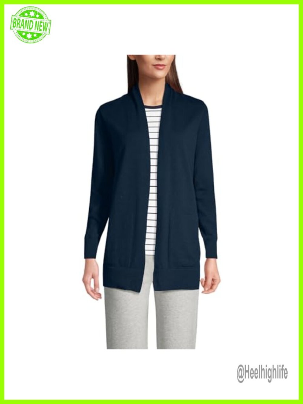 Lands' End Women's 100% Cotton Open Front Long Cardigan Sweater